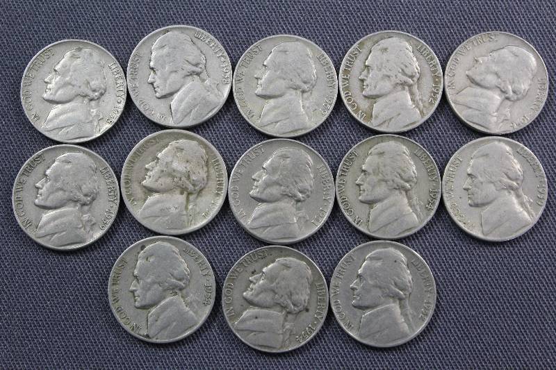 lot 4144 image: 1950s U.S. Jefferson Nickels, 5 Cent Coins