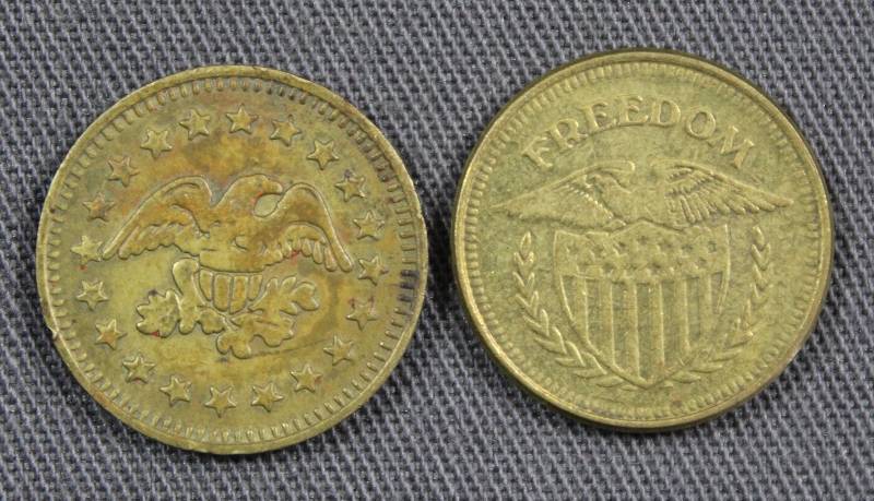 lot 4160 image: Two No Cash Value Tokens with American Eagle Design.