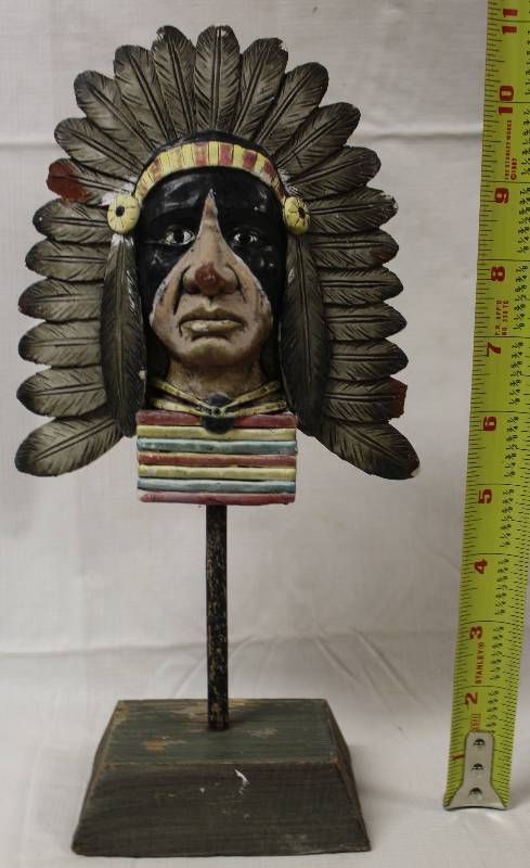 lot 9515 image: Heavy 11 Native American Chief Head on Wood Block.