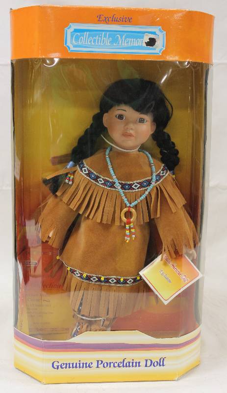 lot 6003 image: Porcelain Doll - Native AMerican Indian Girl - New in Original Box