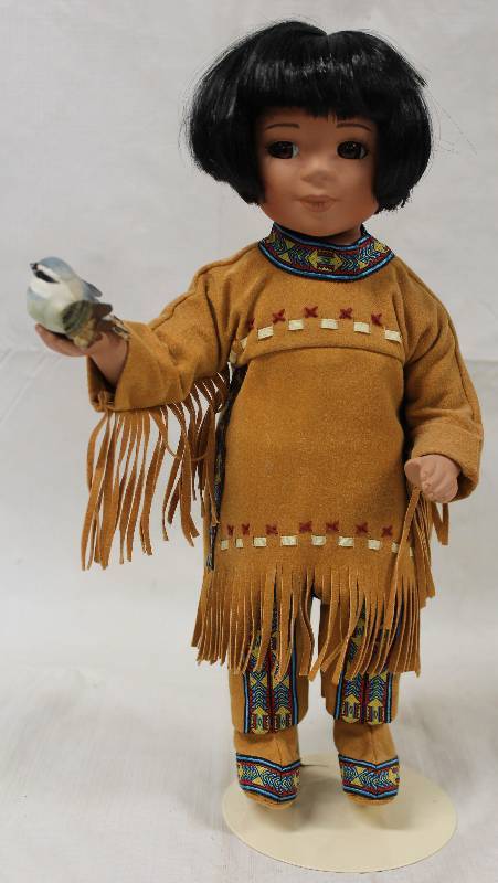 lot 6005 image: Pretty Native American Doll - Artaffer - Bird Song - 1993 - Great Condition w stand