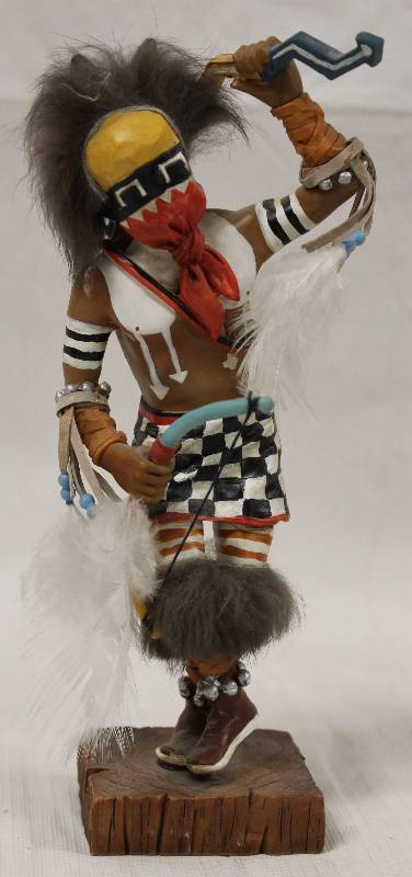 lot 6048 image: Native American Indian Figurine -  In A Dance Costume on a wood base  COOL