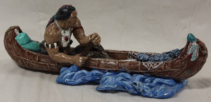 lot 6052 image: Ceramic Canoe w Native American Indian Figurine - By Oney - 95