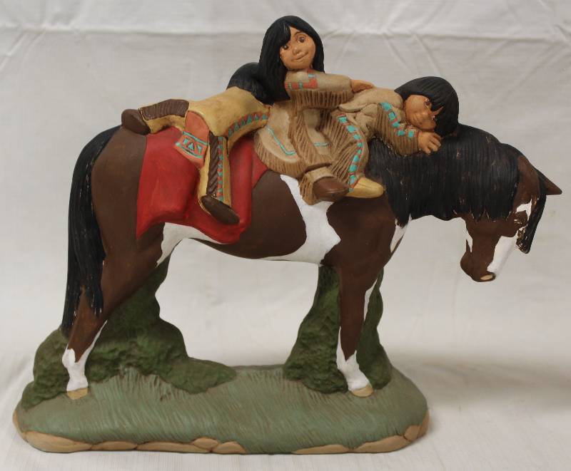 lot 6053 image: Native American Children Riding A horse Ceramic Piece - CUTE