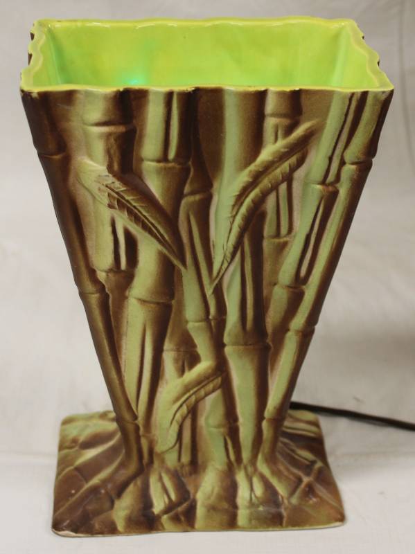 lot 6063 image: Vintage Ceramic Lamp - Green Bamboo - 1961 - MSAMAR CALIFORNIA - WORKS