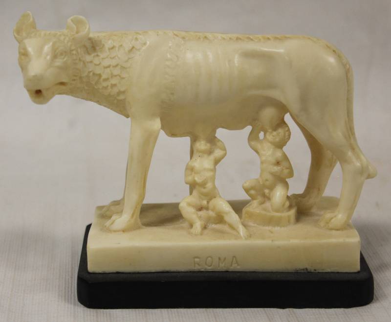 lot 6070 image: Italian Figurine of Romulus and Remus w the Wolfmother - Roman Mythology by Sculptor A SANTINI - RARE