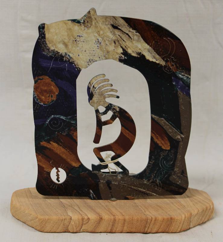 lot 6072 image: KOKOPELLI - Petroglyph on wood stand - LAZART Collection from Gainesville Texas