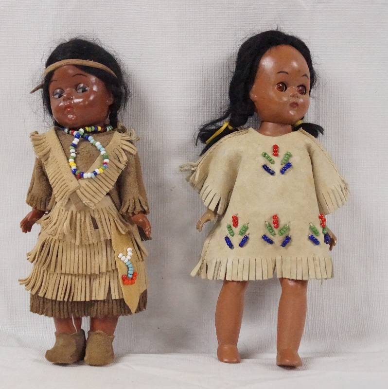 lot 6094 image: Lot of 2 - Native American Indian Dolls - w Stands