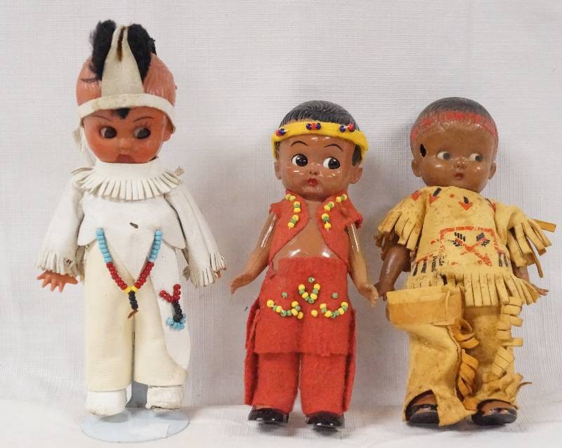 lot 6100 image: Lot of 3 - Native American Indian Dolls