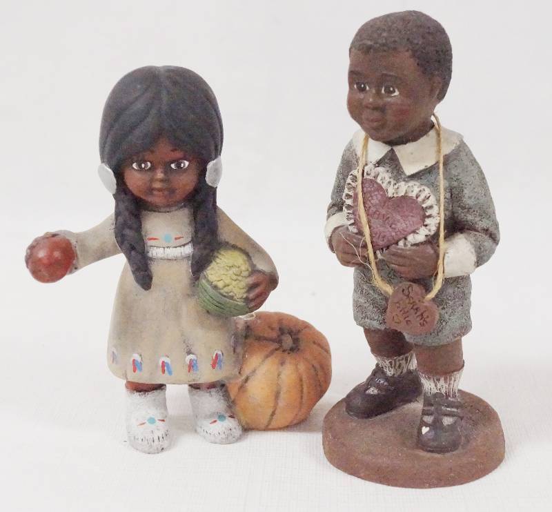 lot 6123 image: Lot of 2 Children Figurines - Native American Girl and a Little Boy