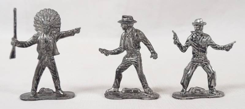 lot 6127 image: Set of 3 - Cowboys & Native American Indian - Wyatt Earp, Billy The Kid and Red Cloud - Pewter Small - Collectible