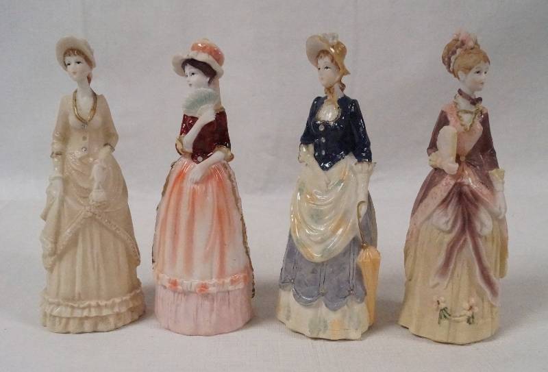 lot 6137 image: Lot of 4 Porcelain Lady Figurines - Colonial Times - So Pretty