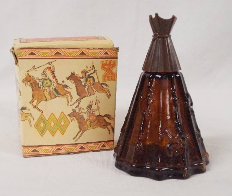 lot 6171 image: AVON After Shave Decanter - INDIAN TEPEE - with original box - WOW - Stamped AVON 19 - WILD COUNTRY