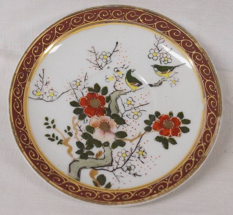 lot 6184 image: Porcelain Saucer Made in Japan - Moriage Style Flowers and Birds - pretty