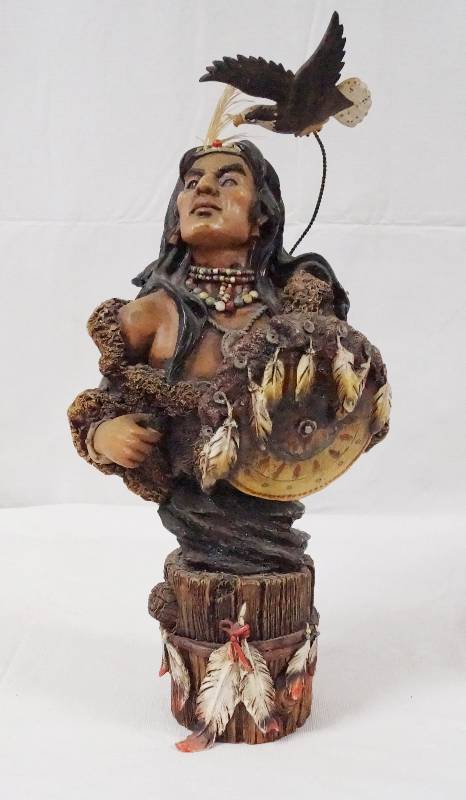lot 6198 image: Elaborate Indian Figurine w Shield, Eagle- Very Heavy