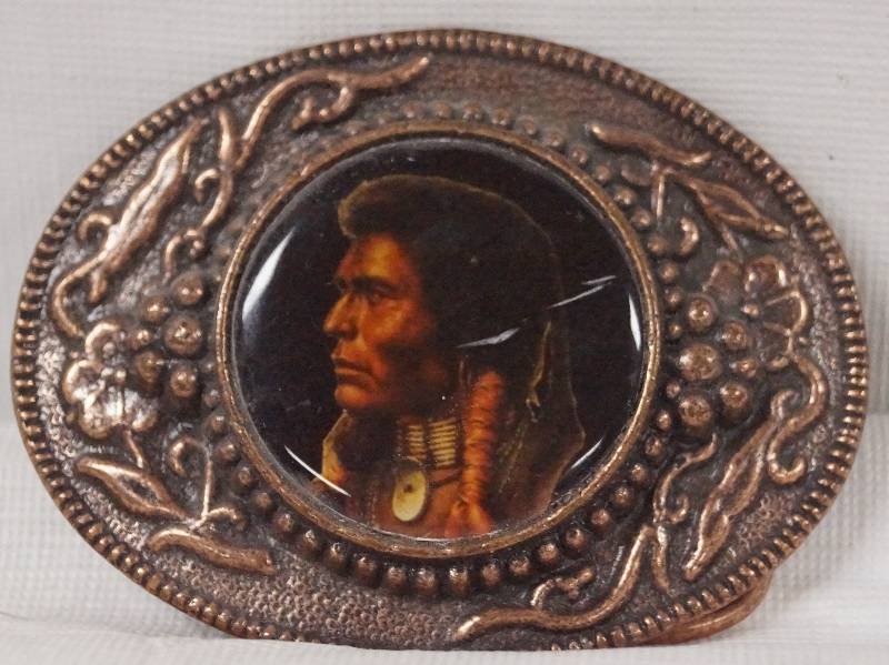 lot 6230 image: Belt Buckle w Native American Portrait- Very Cool