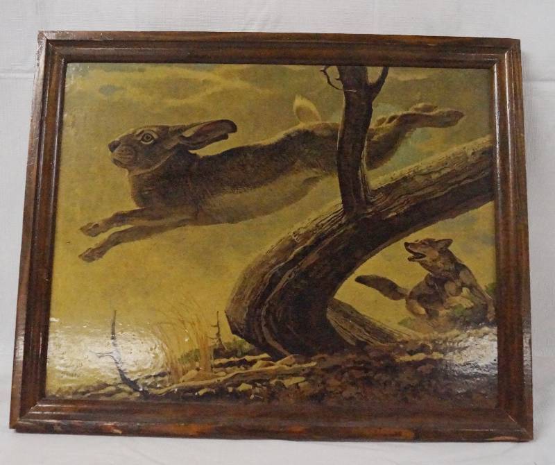 lot 6240 image: Coyote and Hare Framed Picture- Cool