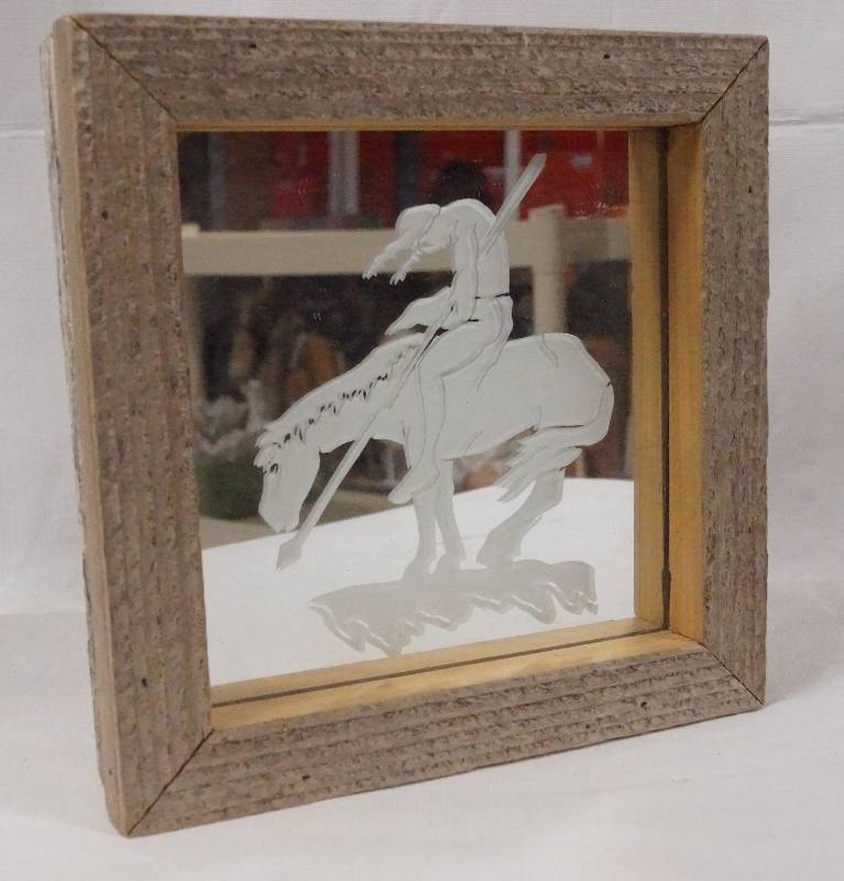 lot 6242 image: Indian on a Horse Picture Etched in Glass- Very Cool