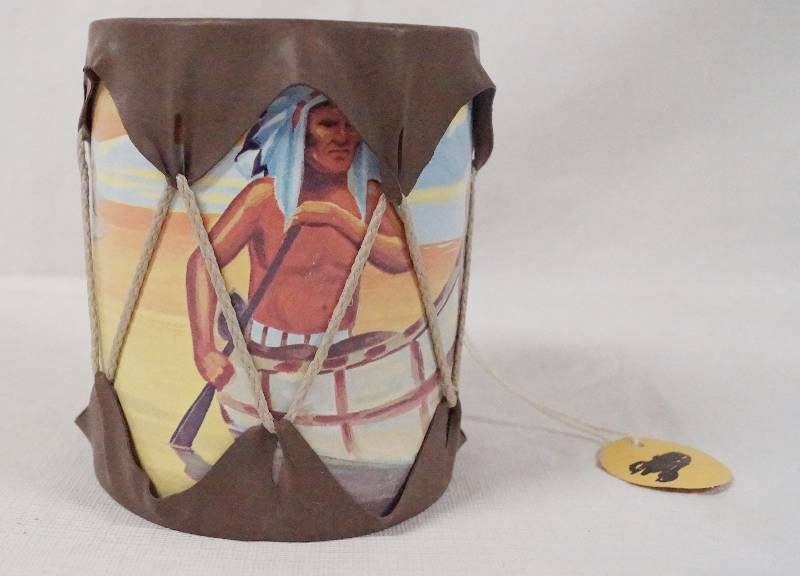 lot 6252 image: Mini Painted Native American Toy Drum- Very Neat