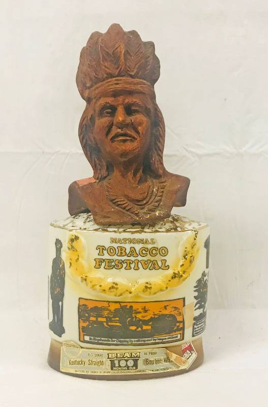 lot 6326 image: VINTAGE - National Tobacco Festival - Jim Beam Decanter - 1973 - 25th Annual Decanter - WOW