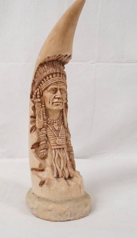 lot 6259 image: Incredibly Detailed Wood Carving of Native American Chief- Take a Look