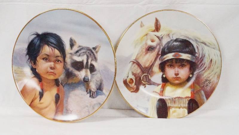 lot 6290 image: Lot of 2 - Numbered Native American Plates by Artist Perillo - 1985 and 1986 - Excellent Condition