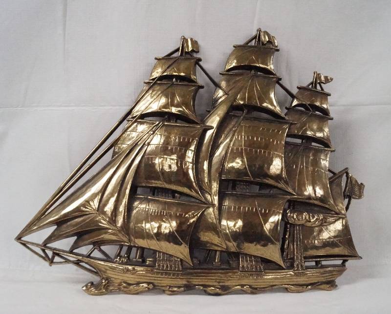 lot 6299 image: Golden Sailing Ship Wall Hanging - 12 Tall - COOL