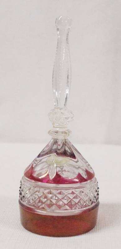 lot 6319 image: House of Goebel - Full Lead Crystal - Red Cut Glass Bell - Pretty