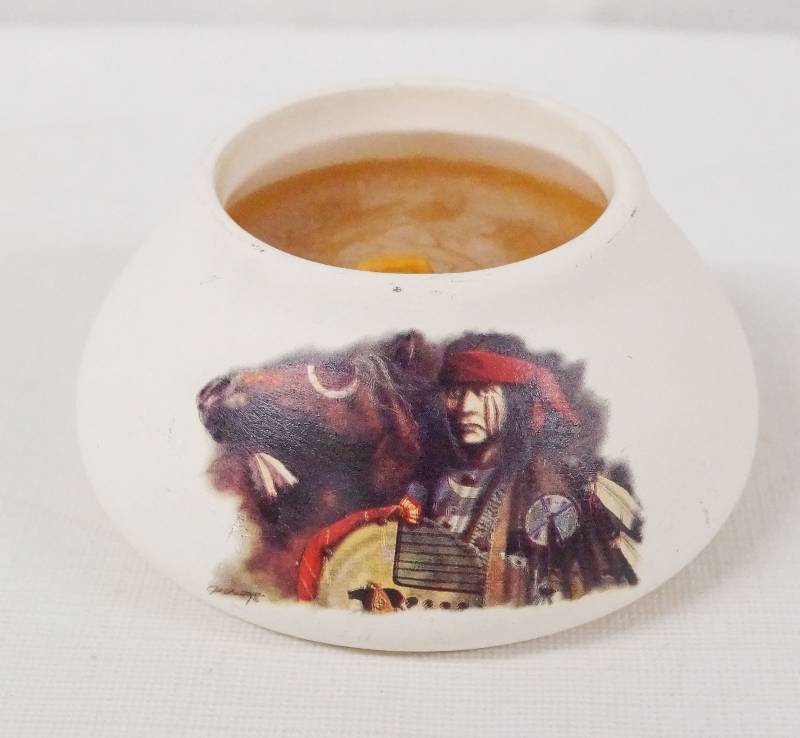 lot 6321 image: Native American Sandstone Creations Candle Pot - See pics