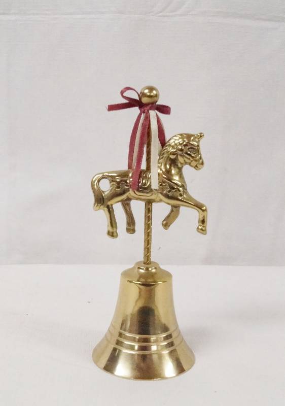 lot 6346 image: Brass Bell - Carousel Horse - Very nice w ribbons