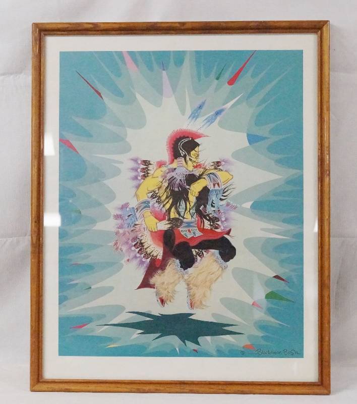 lot 6355 image: BLACKBEAR BOSIN - Feather Dancer Framed Print -- Nice Condition -- by Francis Blackbear Bosin (1921-1980)