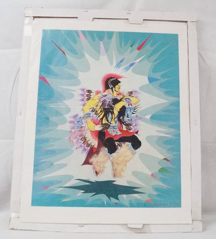 lot 6356 image: Feather Dancer Unframed Print -- by Francis Blackbear Bosin (1921-1980) - In rough condition see photos