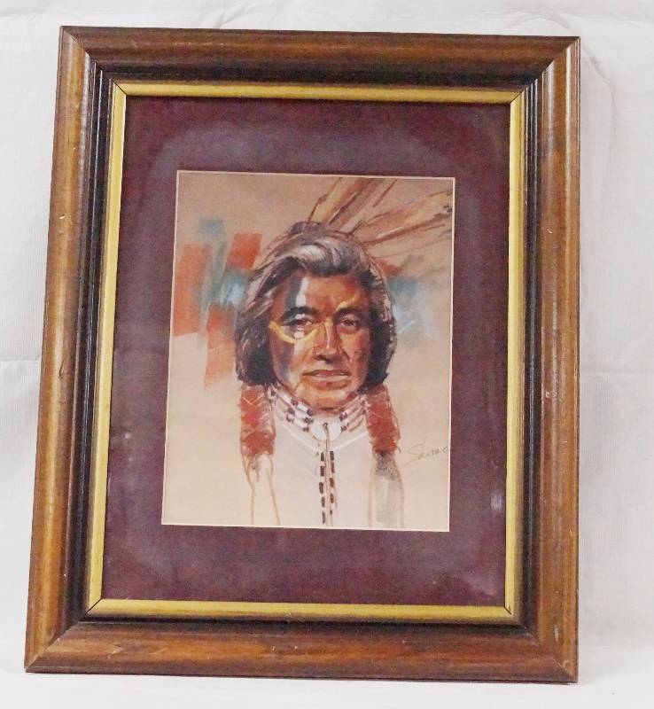 lot 6362 image: Beautiful Framed Portrait of a Native American Indian Chief - Shima - Excellent Condition