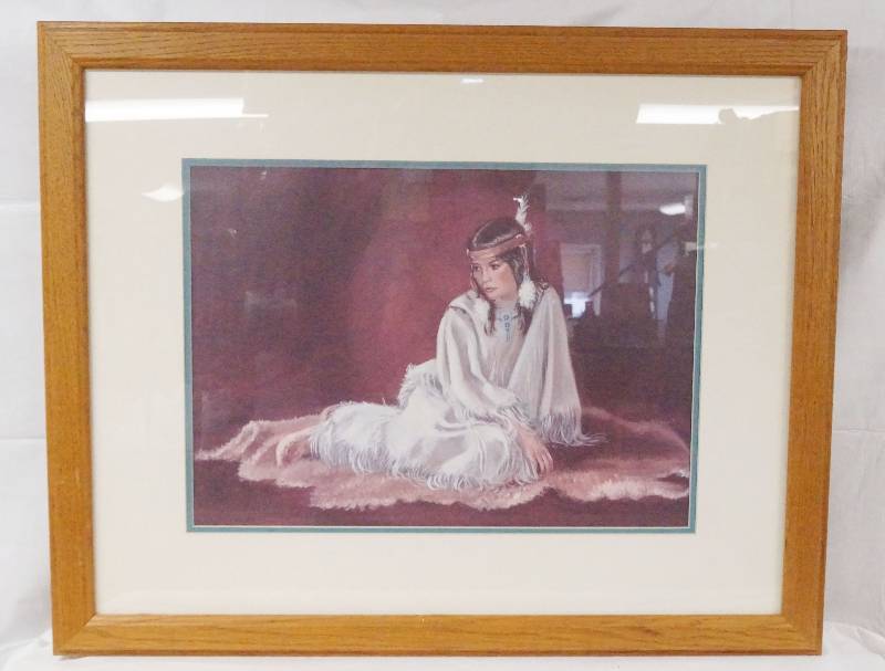 lot 6363 image: Beautiful Native American Princess Picture Framed - 2 feet tall - VERY NICE