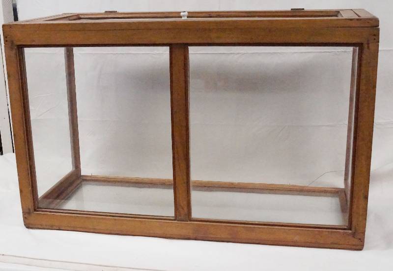 lot 6367 image: Wood and Plexi Display Case (opens at top) 36 wide x 22.5 tall x 10 x 16 wide