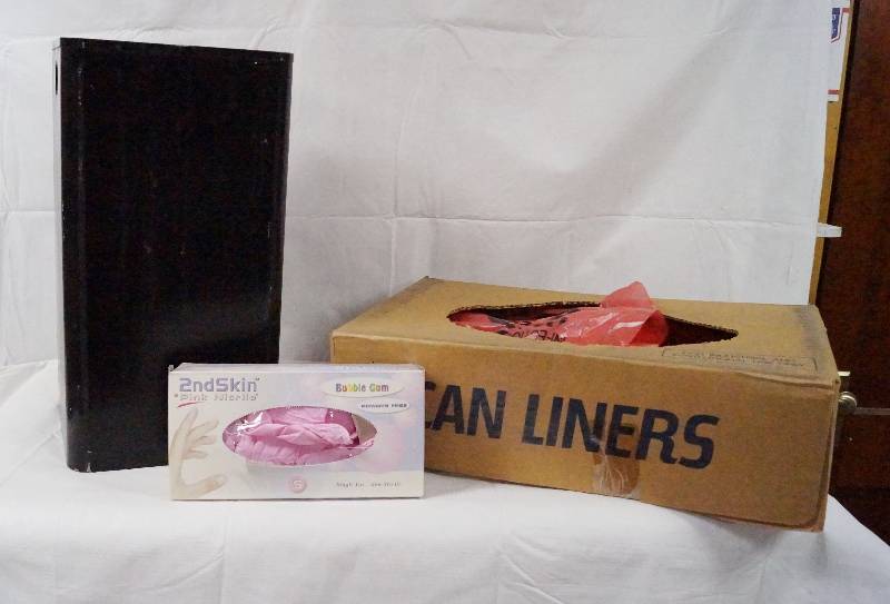 lot 4321 image: Medical Office Lot - Bio-Hazard Waste Bags - Small Gloves & Metal Trash Can