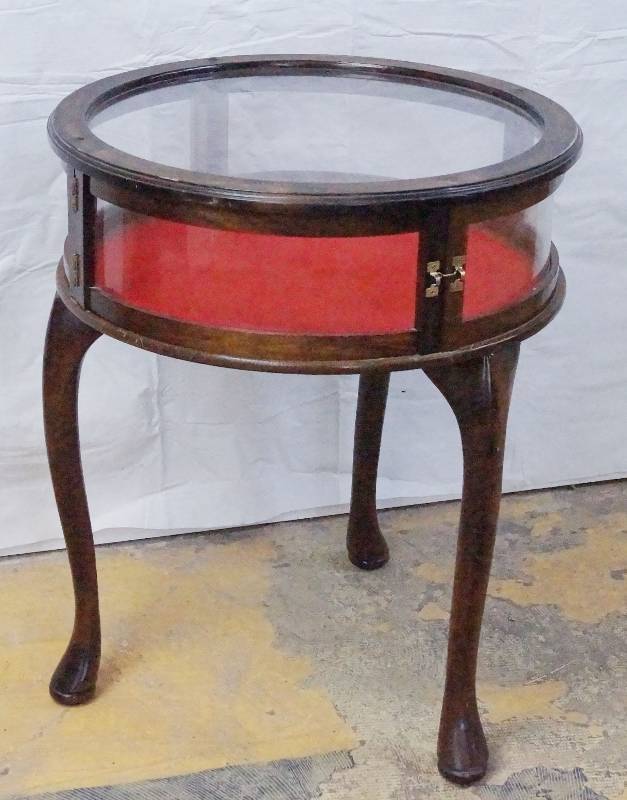 lot 4326 image: Very Nice Old Round Display Case Table - Wood and Glass