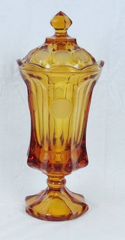 lot 4405 image: Beautiful COIN GLASS Dish with Lid  (Look for other Coin Glass on this Auction)