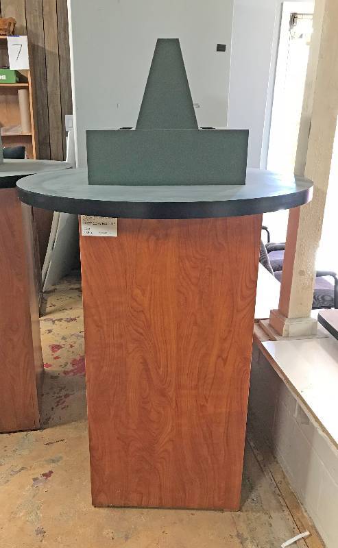 lot 6421 image: Lobby Kiosk w removable literature rack - Nice Formica on top These were NEW (see photos and notes)