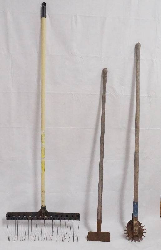 lot 6427 image: Lot of Yard Tools - Rake, Scraper and Aerator - Ready for Spring