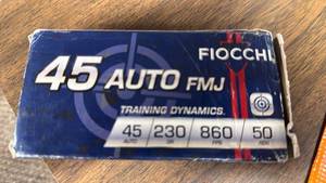 lot 718 image: Fiocchi .45 Auto FMJ Training Ammunition - 50 Rounds 230g