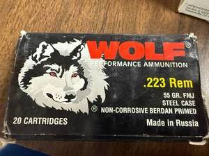 lot 721 image: Wolf .223 Rem 55gr FMJ Steel Case Ammunition - 20 Rounds
