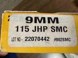lot 735 image: 9 mm hollow .115 grain 50 round box Zero ammo co
