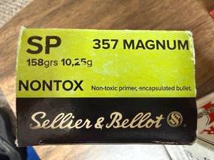 lot 740 image: 357 Magnum Ammunition Box 50 rounds 158 grain Sellier & Bellot