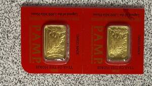 lot 103 image: 2 PAMP Suisse 1g Gold Bars - Year of the Horse 2g total