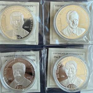 lot 512 image: 4 U.S. Presidents Commemorative $20 Silver Proof Coins Collection .999 silver 20g each