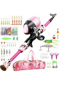 lot 75148 image: Kids Fishing Pole - Telescopic Fishing Rod and Reel Combo Kit - Fishing Gear, Fishing Lures, Carry On Bag, 70 Set Fully Fishing Equipment - for Boys, Girls, Youth