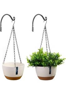 lot 75161 image: JSVER 2 Packs 8.2 Inches Plastic Hanging Planter Hanging Planters for Indoor Plants, Hanging Plant Pot with Drainage Hole, Iron Chains and 2 Metal Hooks for Home, Garden
