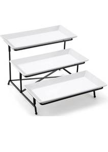 lot 75176 image: Yedio 3 Tier Serving Tray Set Porcelain Tiered Serving Trays Platters, Collapsible Sturdier Stand with Stable Cross Bars, for Party Entertaining Food Display Fruit Dessert, 12 Inch