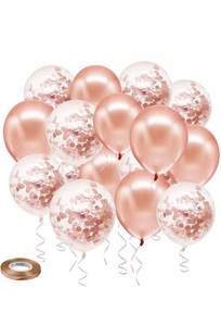 lot 75178 image: Rose Gold Confetti Latex Balloons, 50 pack 12 inch Birthday Balloons with 33 Feet Rose Gold Ribbon for Party Wedding Bridal Shower Decorations